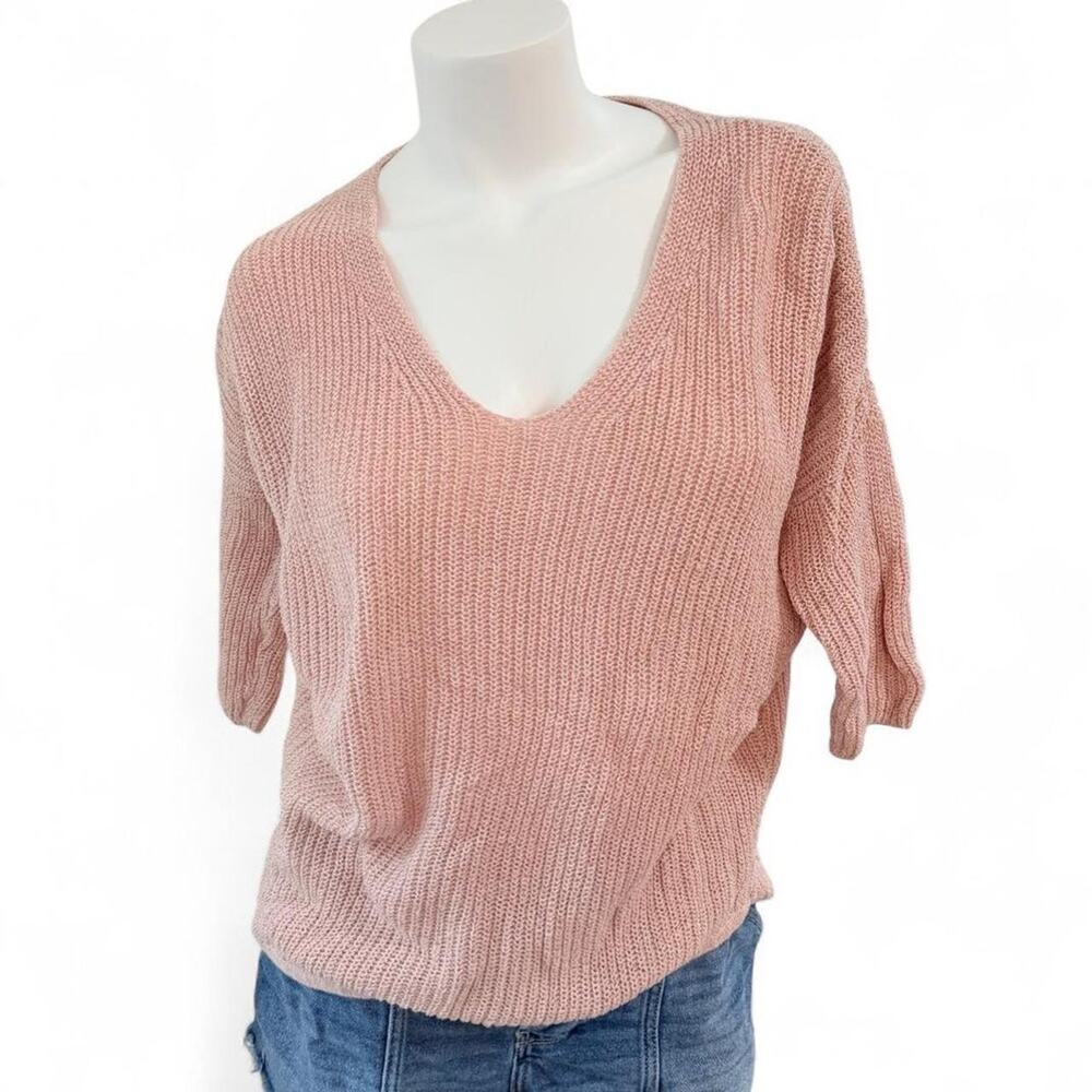 Blush Knit Oversized V-Neck Sweater Medium Boho Coquette Cottagecore elevated